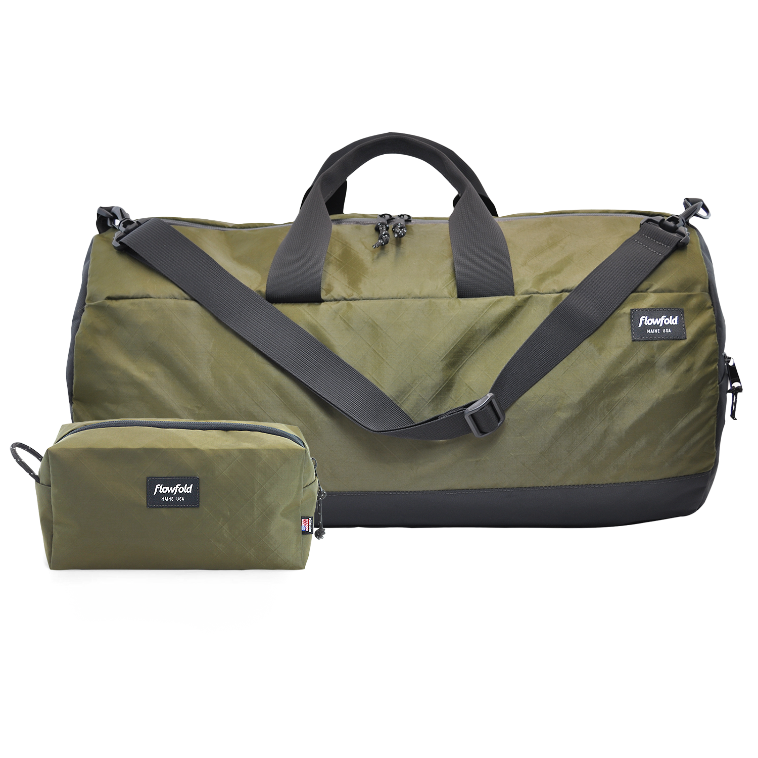 Flowfold Bar Harbor Kit: Stormproof Conductor Duffle bag + Dopp Kit for travel and road trips, Olive