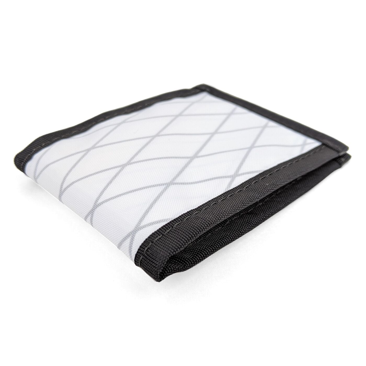 Flowfold Custom Vanguard Bifold Minimalist Wallet side view shown in White fabric but fully customizable 