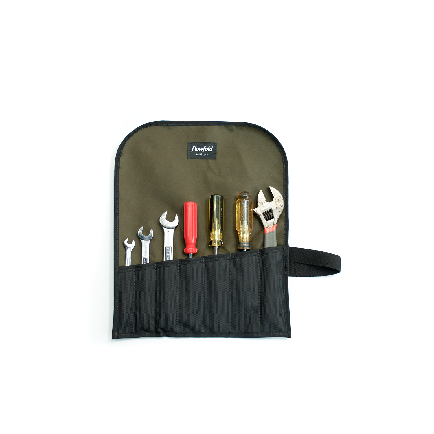 Flowfold Small Comrade Tool Roll 100% Recycled fabric tool roll, water repellent and made in USA