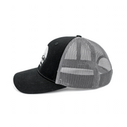 Flowfold Island Icon Black/Grey Low Profile Trucker hat side view mesh panels