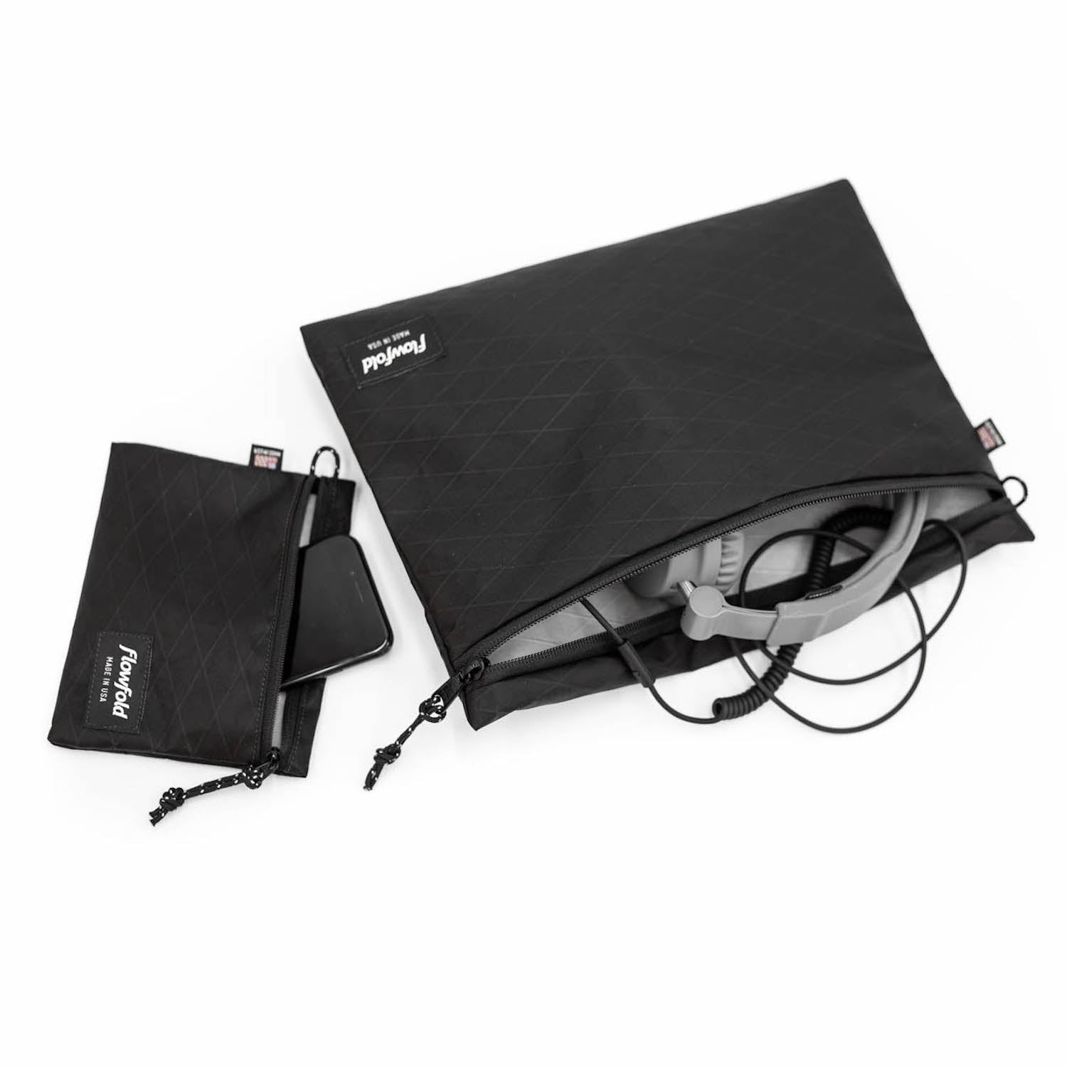 Flowfold Black Voyager Travel Pouches Water Resistant Travel Pouches For electronics, accessories, and travel items