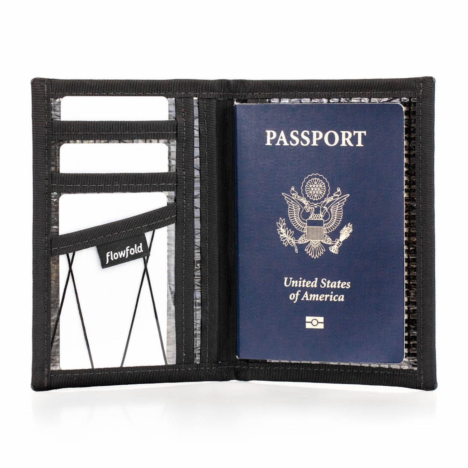 Flowfold Black Recycled Sailcloth Navigator Passport Holder with credit card pockets