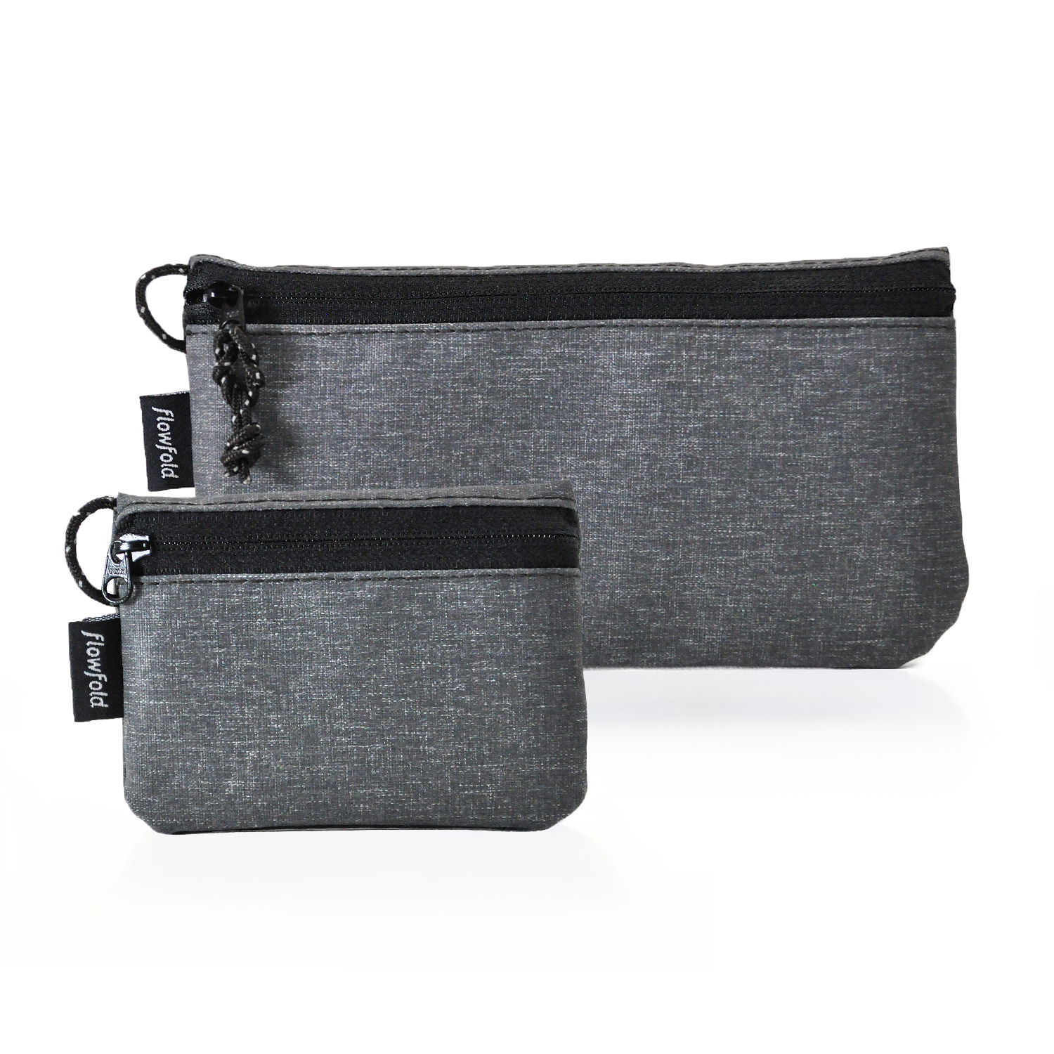 Flowfold Camden Kit: Creator Large Zippered Women's Wallet For Cash, Cards, and Phone + Essentialist Zipper Pouch, Recycled Heather Grey