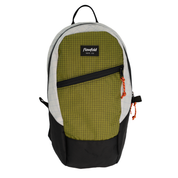 A color-blocked Flowfold backpack with an avocado green grid-patterned front pocket, black bottom base, and light gray side panels, shown against a plain white background.