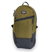 Green and black backpack with a visible brand logo on a white background