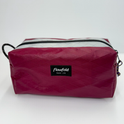 Red and white color block toiletry bag 