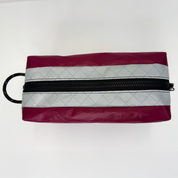 Red and white color block toiletry bag 