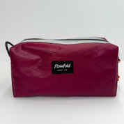 Red and white color block toiletry bag 