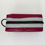 Red and white color block toiletry bag 