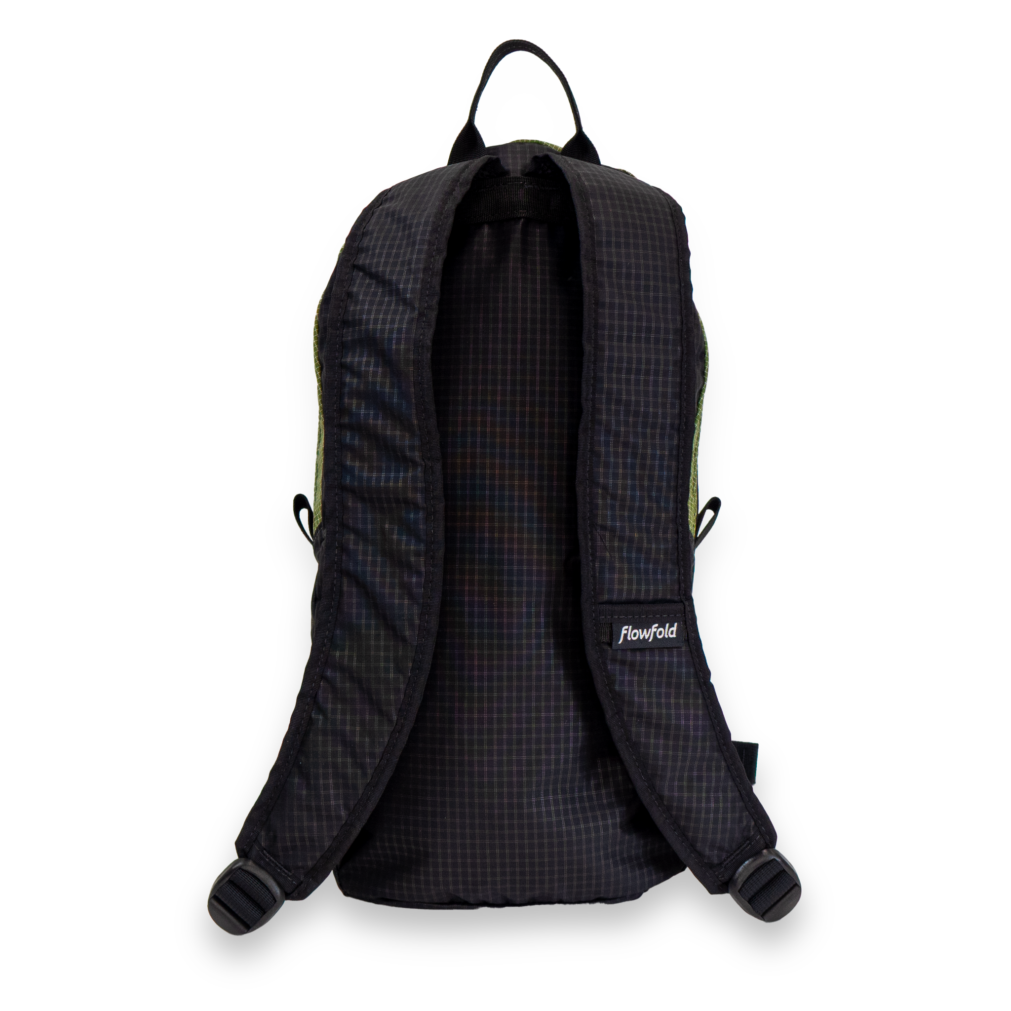 Backside of the olive backpack showing two adjustable straps