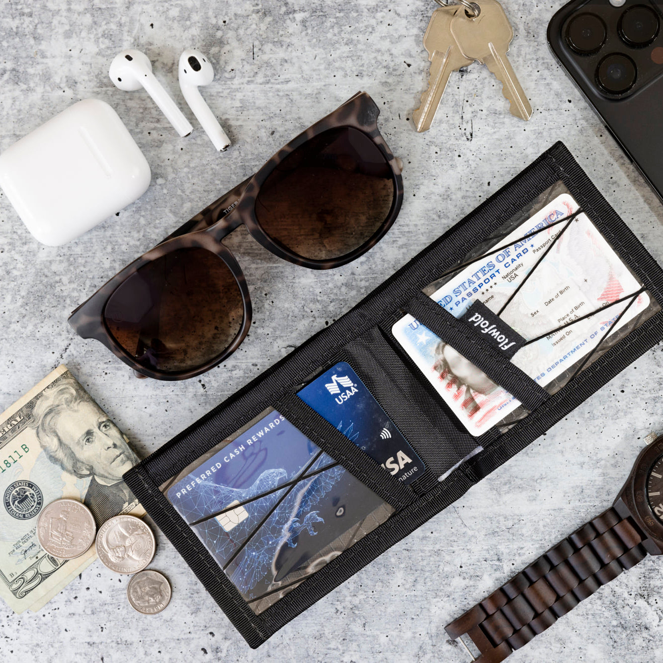Flowfold Minimalist Slim Vanguard Bifold Wallet Made in USA, Maine by Flowfold Black 