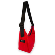 Red crescent shaped crossbody bag
