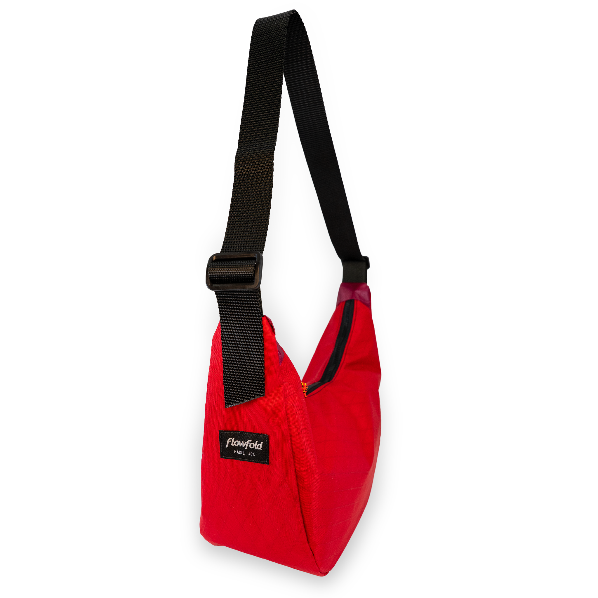 Red crescent shaped crossbody bag