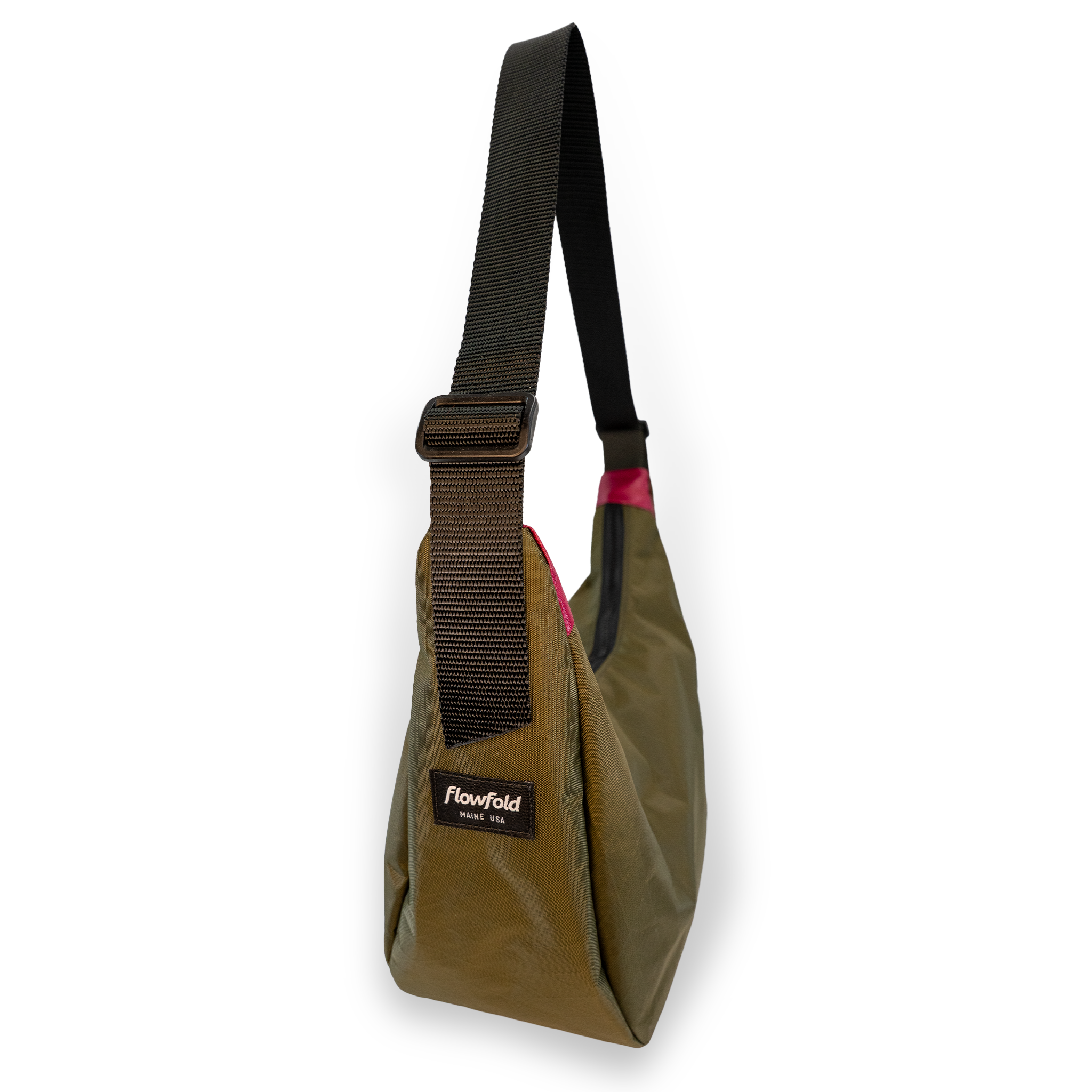 Dark green crescent shaped crossbody bag