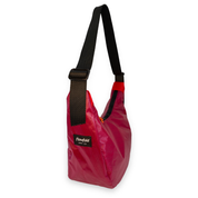 Maroon crescent shaped crossbody bag