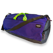 Purple 40L conductor duffle bag with black side panels and green handles