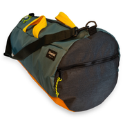 Grey 40L conductor duffle bag with black side panels, and orange bottom, and yellow handles