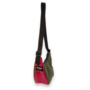 Maroon and green mini crescent shaped crossbody bag