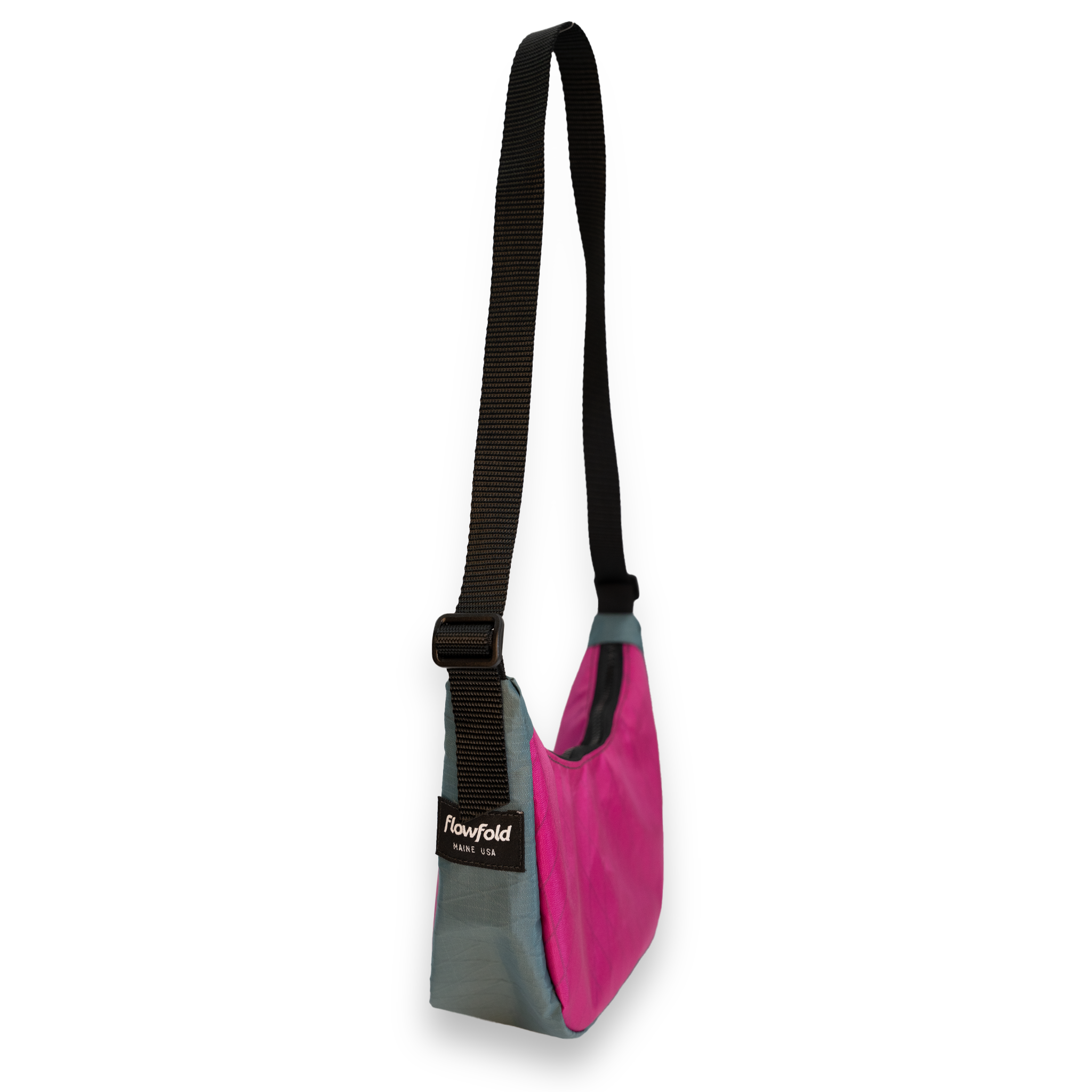 Pink and grey  color blocked mini crescent shaped crossbody bag