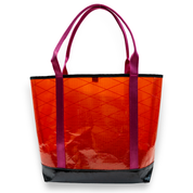 Orange recycled sailcloth tote with pink handles