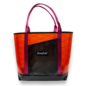 Orange and grey recycled sailcloth tote with pink handles