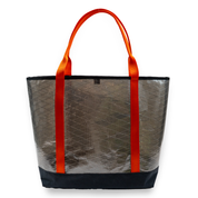 Silver/grey recycled sailcloth tote with orange straps