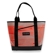 Orange and white tie dye recycled sailcloth tote with black handles