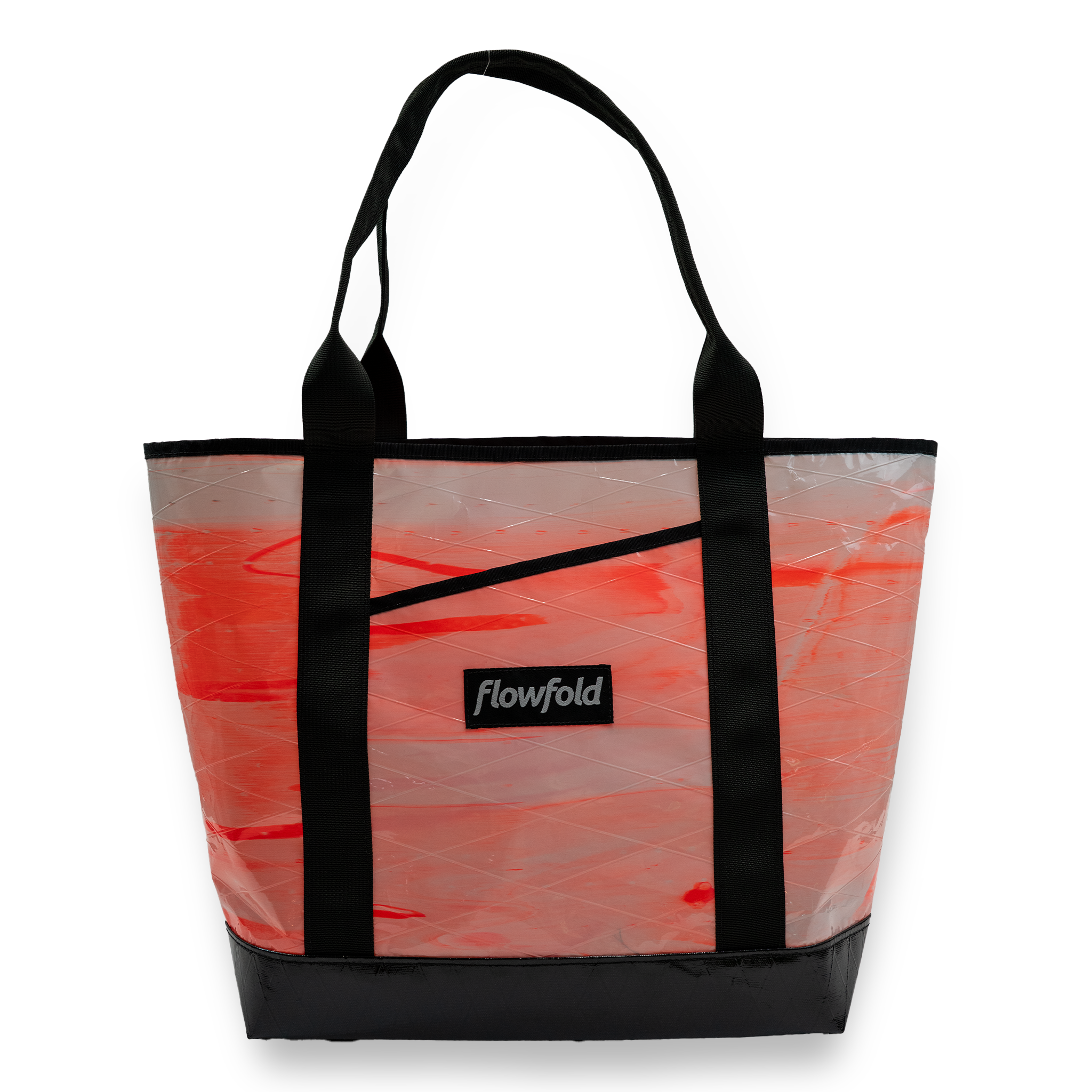 Orange and white tie dye recycled sailcloth tote with black handles