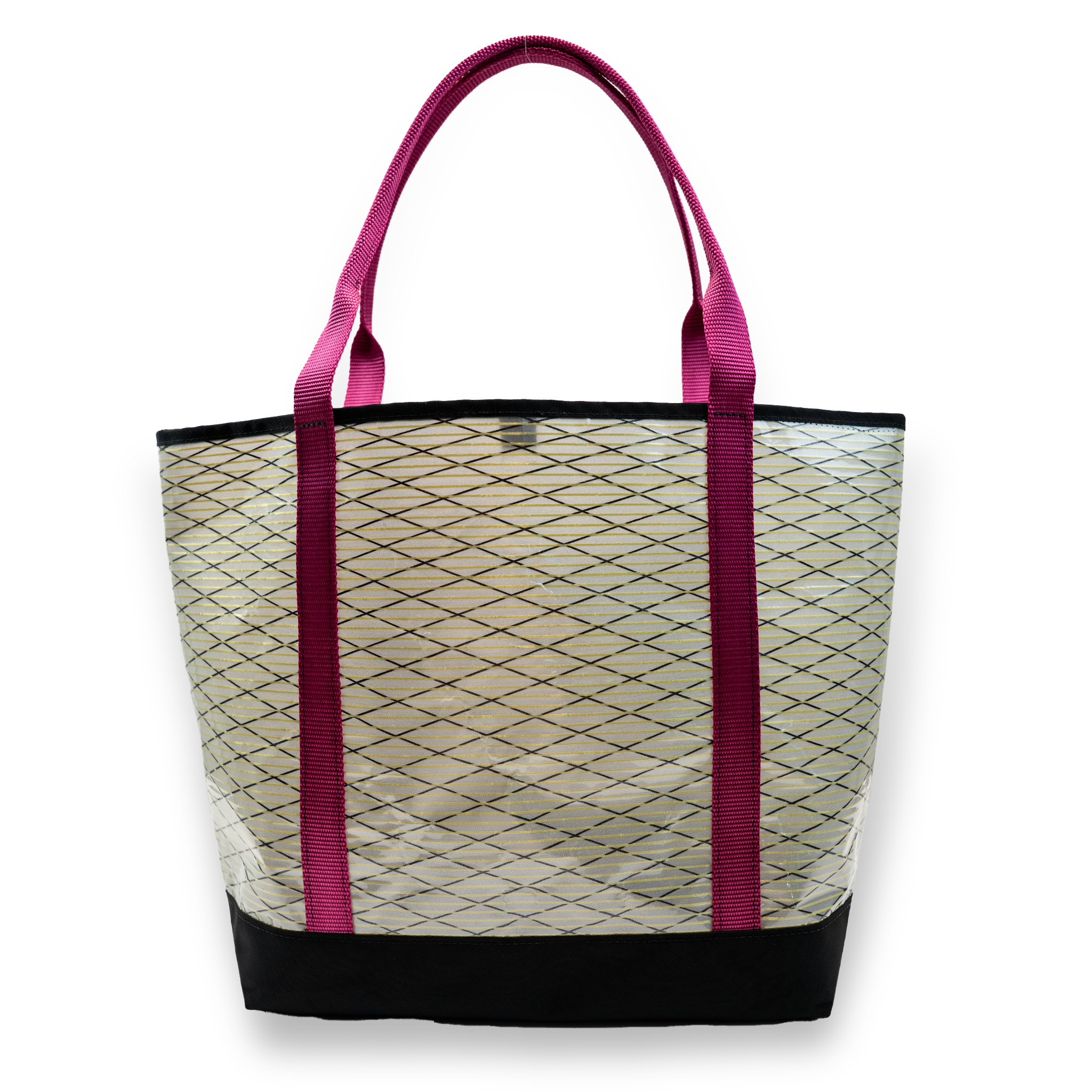 White recycled sailcloth tote with pink handles