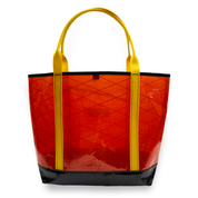 Orange recycled sailcloth tote with yellow handles