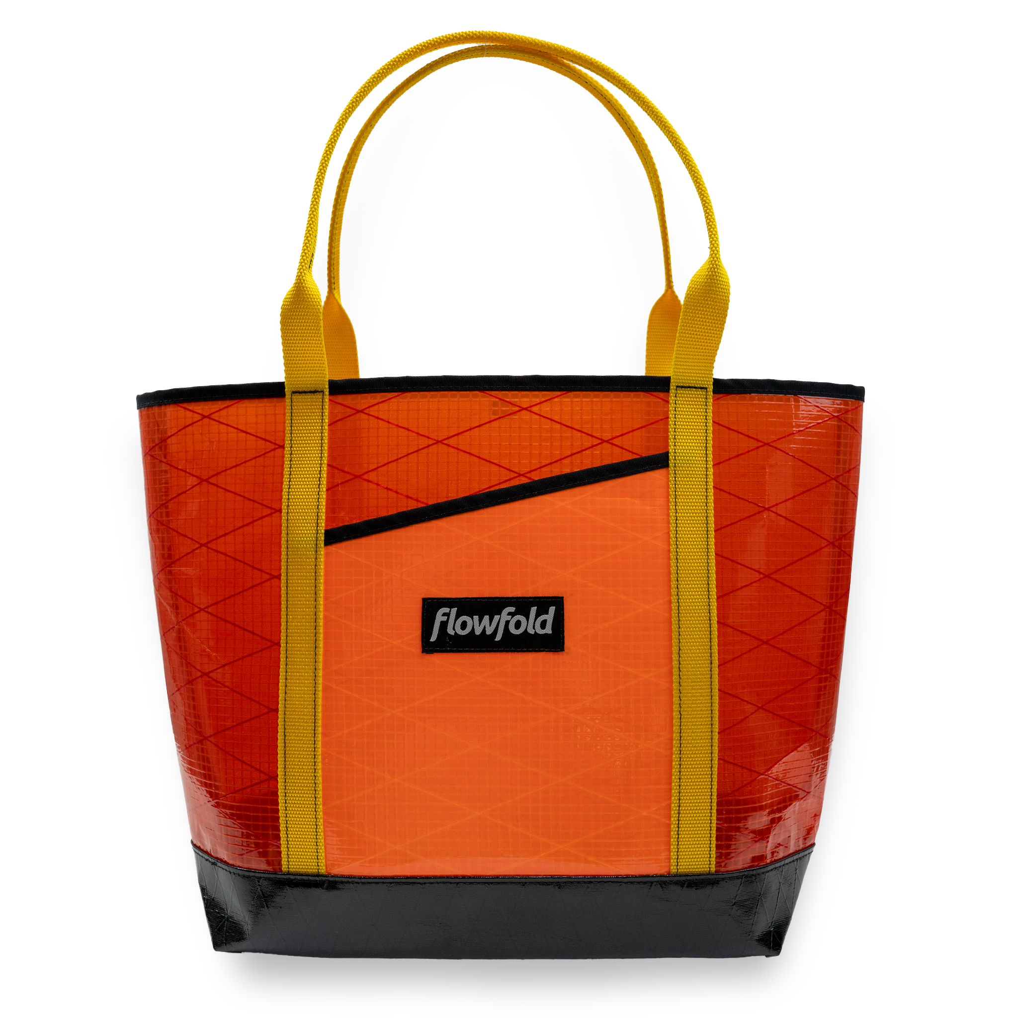 Orange recycled sailcloth tote with yellow handles
