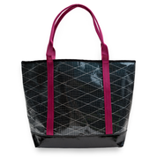 Grey recycled sailcloth tote with pink handles