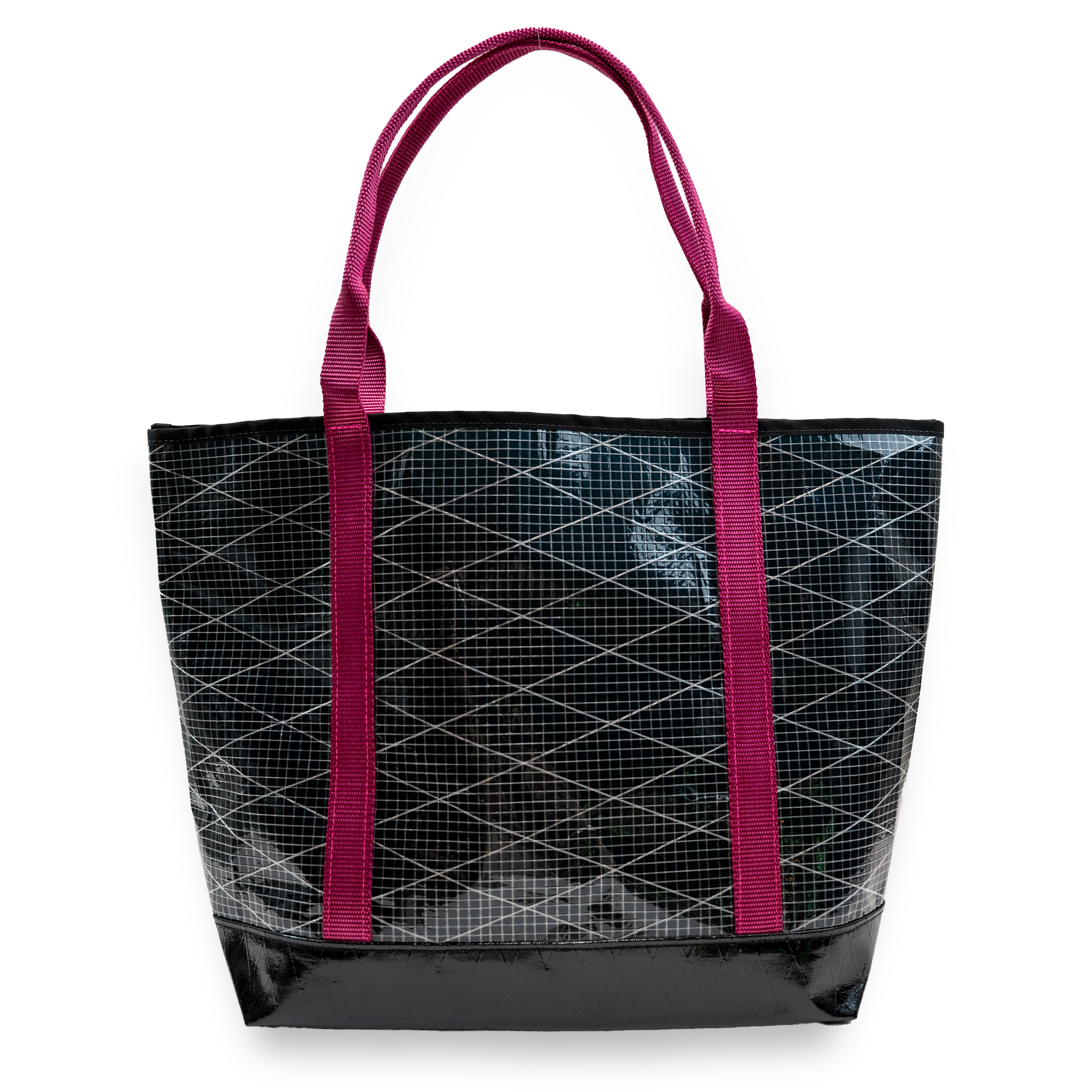 Grey recycled sailcloth tote with pink handles