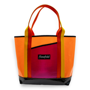 Orange and pink recycled sailcloth tote with yellow and orange handles