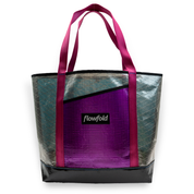 Silver and purple recycled sailcloth tote with pink handles