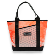 Orange and white tie dye recycled sailcloth tote with black handles