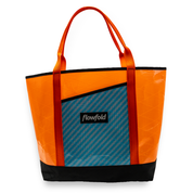 Orange and blue stripe recycled sailcloth tote with orange handles