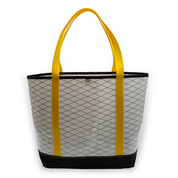 White recycled sailcloth tote with yellow handles
