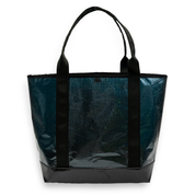 Blue/grey recycled sailcloth tote with black handles