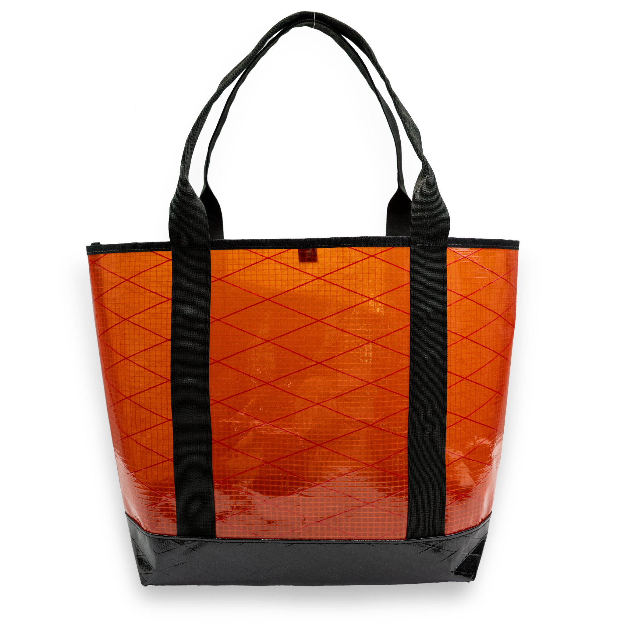 Orange recycled sailcloth tote with black handles