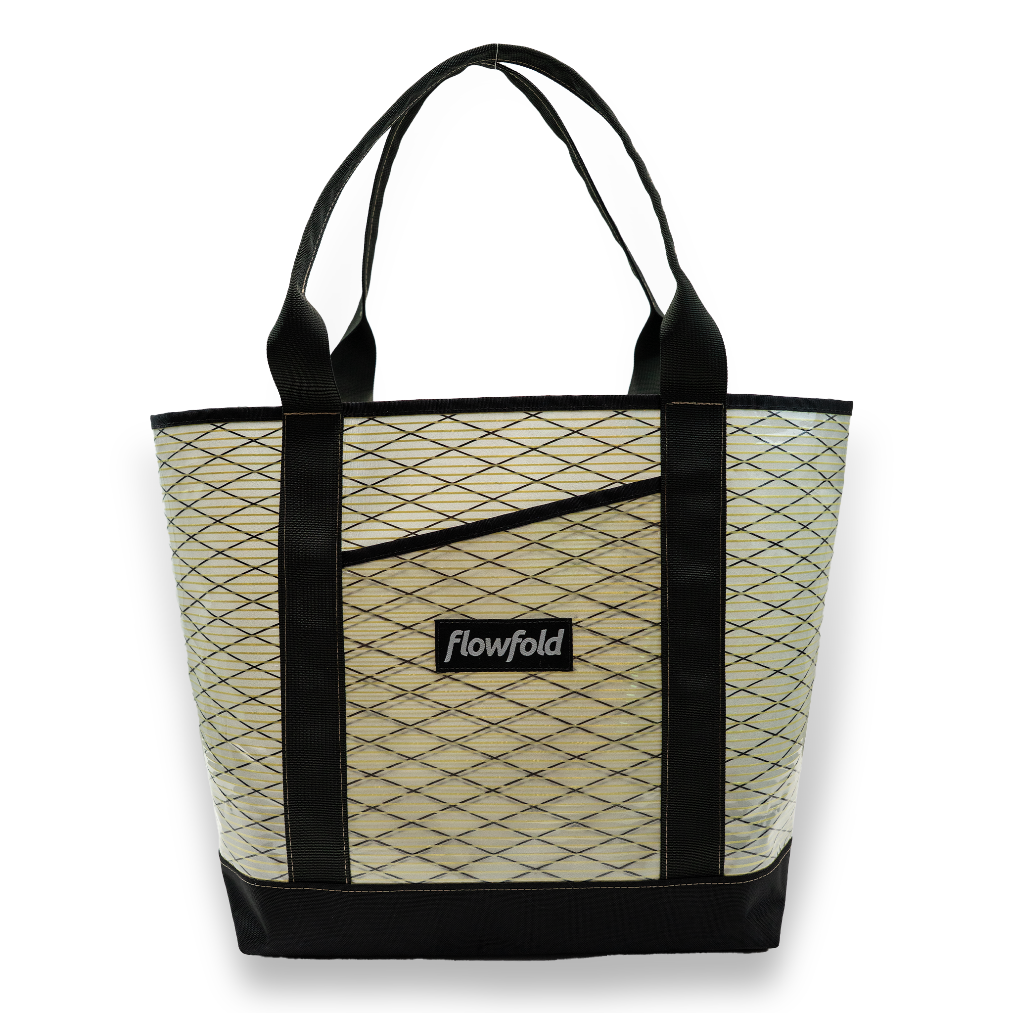 White recycled sailcloth tote with black handles