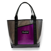 Silver and purple recycled sailcloth tote with black handles