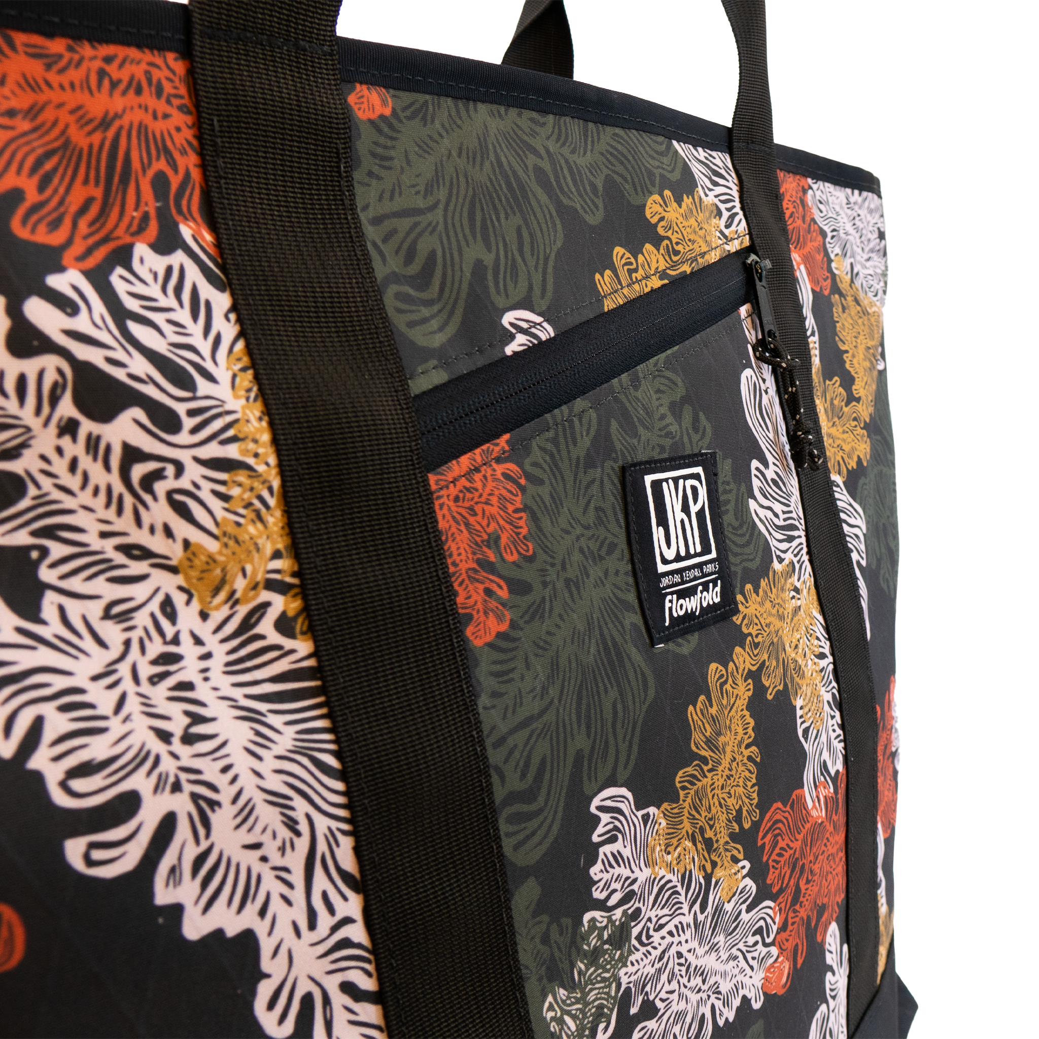 Kelp patterned bag with a visible brand logo on a white background