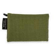 Green checkered wallet with a tag on a white background