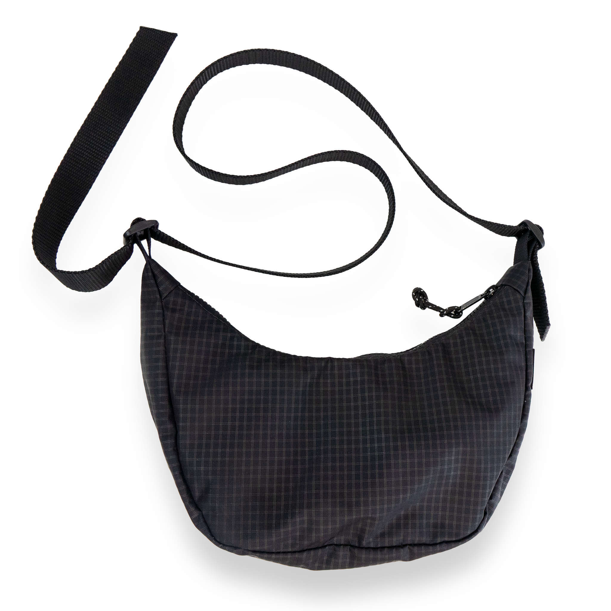 Coal crescent bag with a black strap on a white background