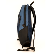 A blue and black backpack shown from the side profile against a plain white background.