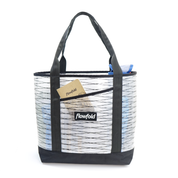 White Sailcloth tote bag with black handles and a visible 'Flowfold' logo on a white background