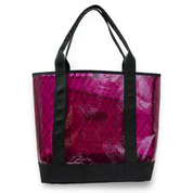 Tote bag with pink and black pattern on a white background