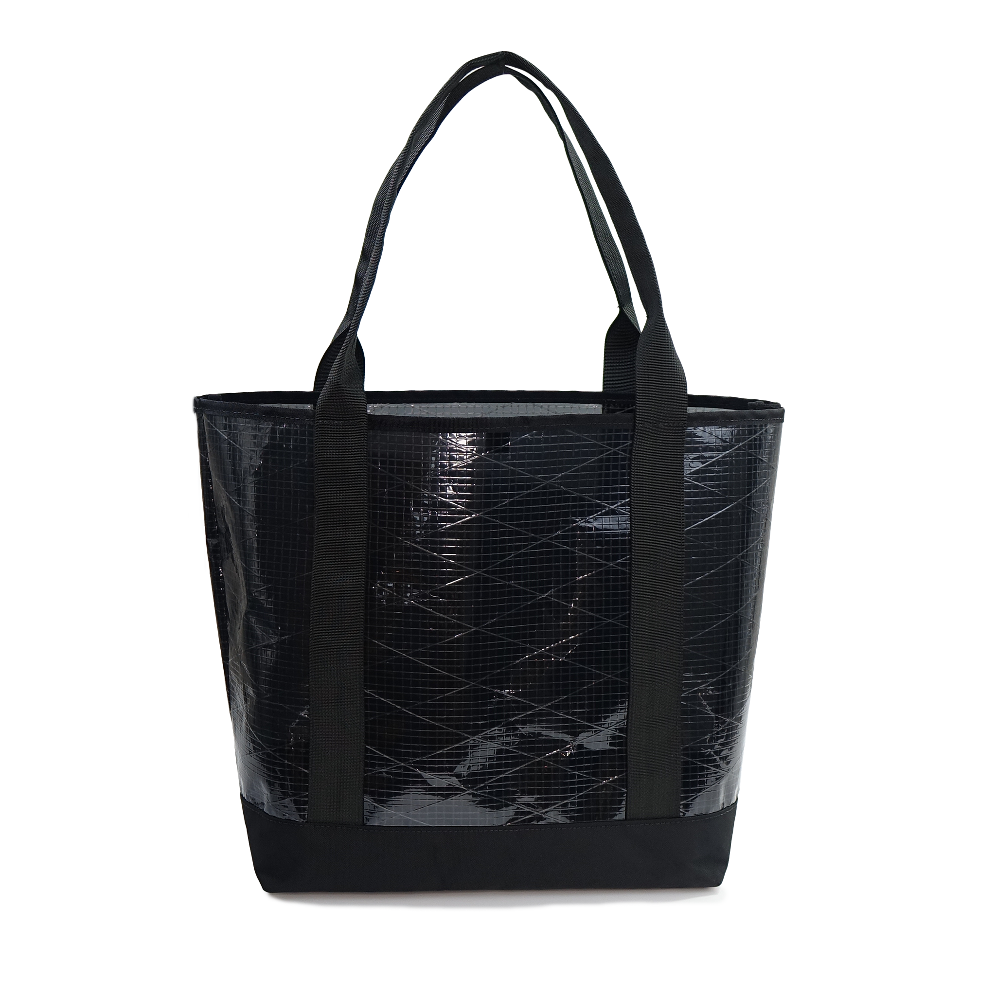 Grey sailcloth tote bag with transparent pattern on a white background