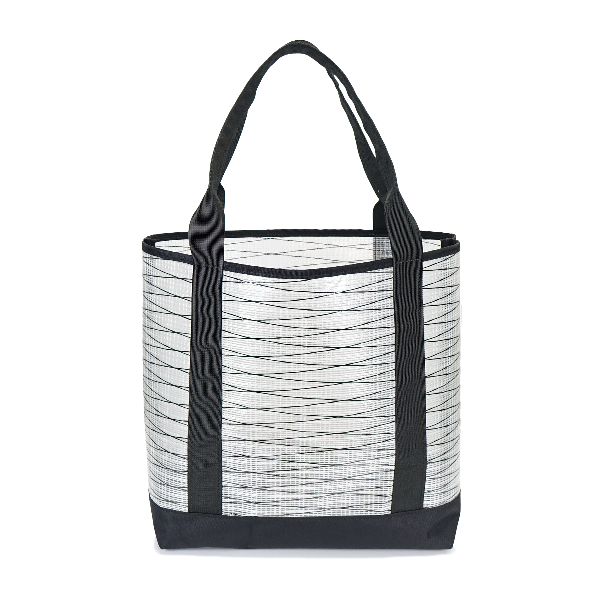 Tote bag with black straps on a white background